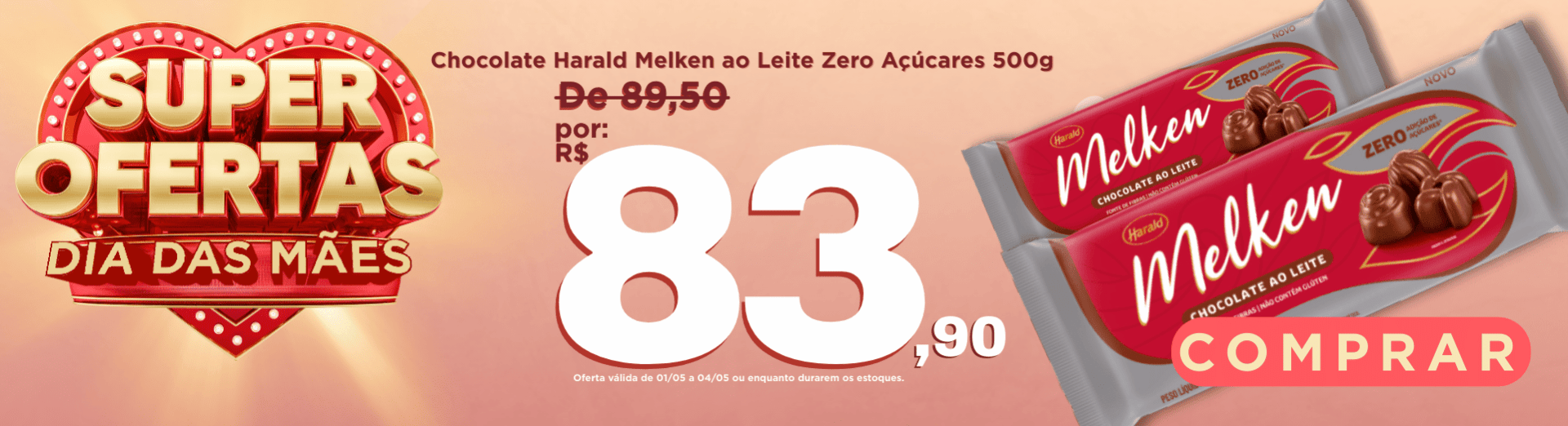 01 a 04/05 Chocolate Harald Melken ao Leite Zero Açúcares 500g