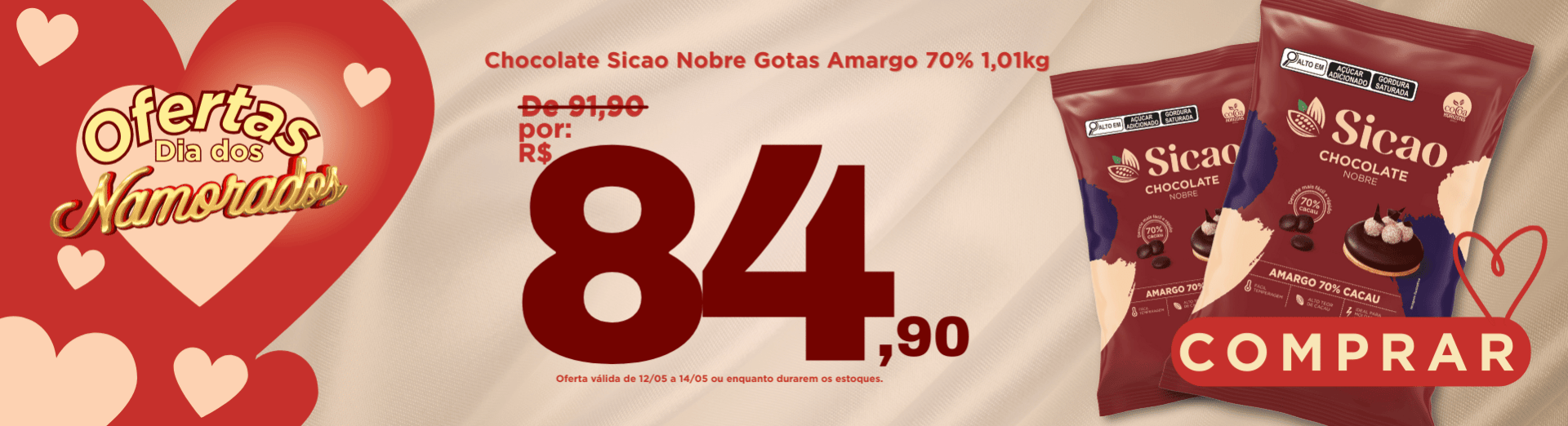 12 a 14/05 Chocolate Sicao Nobre Gotas Amargo 70% 1,01kg