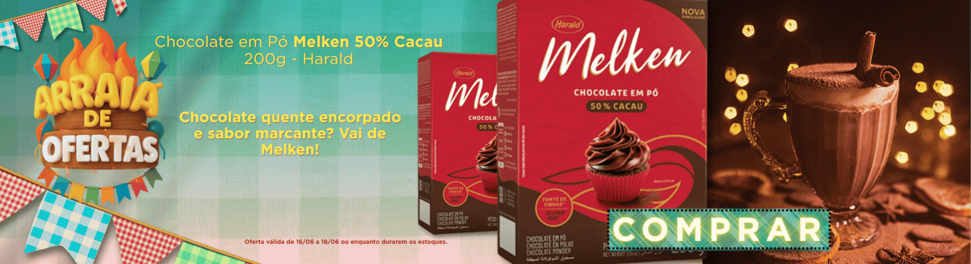 16 a 18/06 Chocolate em Pó Melken 50% Cacau 200g - Harald