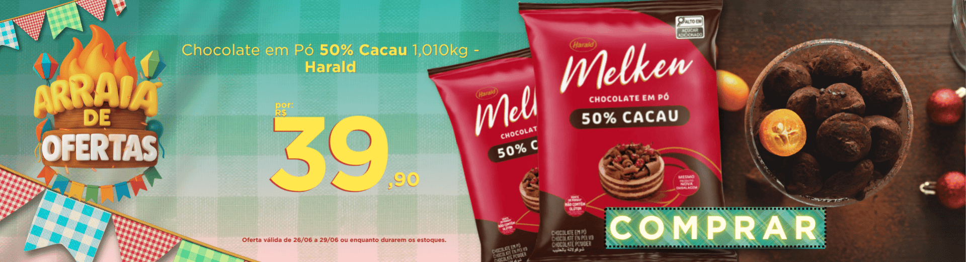 26 a 28/06 Chocolate em Pó 50% Cacau 1,010kg - Harald