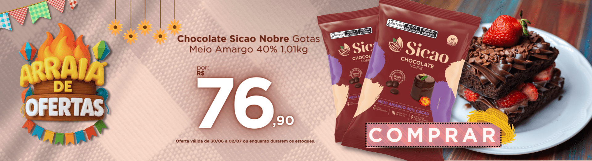 30 a 02/07 Chocolate Sicao Nobre Gotas Meio Amargo 40% 1,01kg