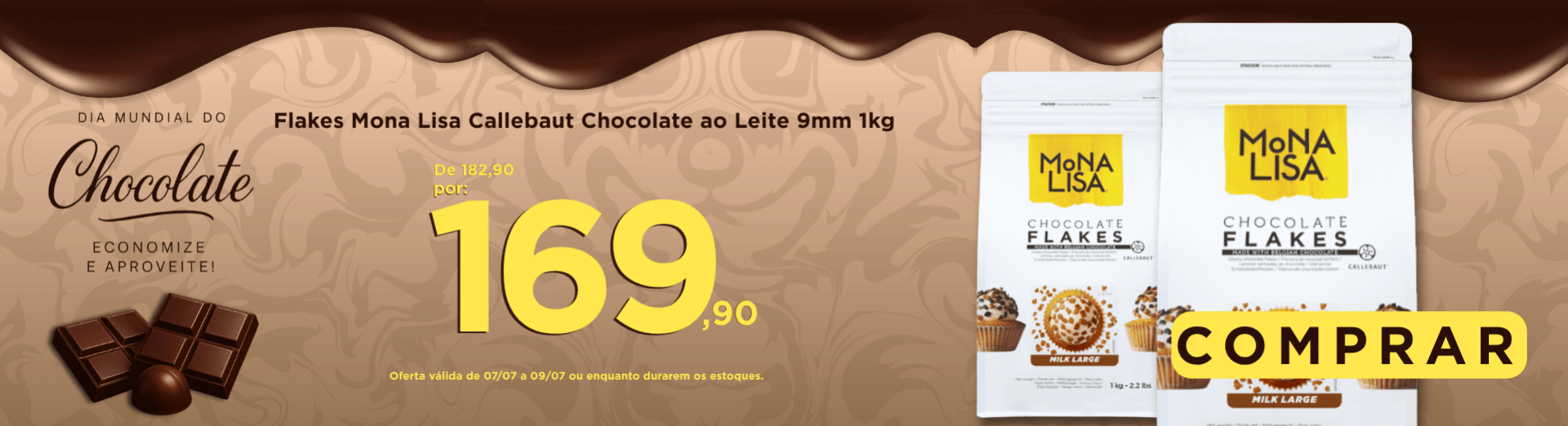 07 a 09/07 Flakes Mona Lisa Callebaut Chocolate ao Leite 9mm 1kg