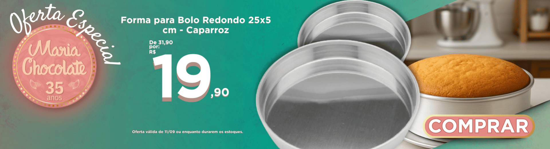 Oferta especial 11/09-Forma para Bolo Redondo 25x5 cm - Caparroz