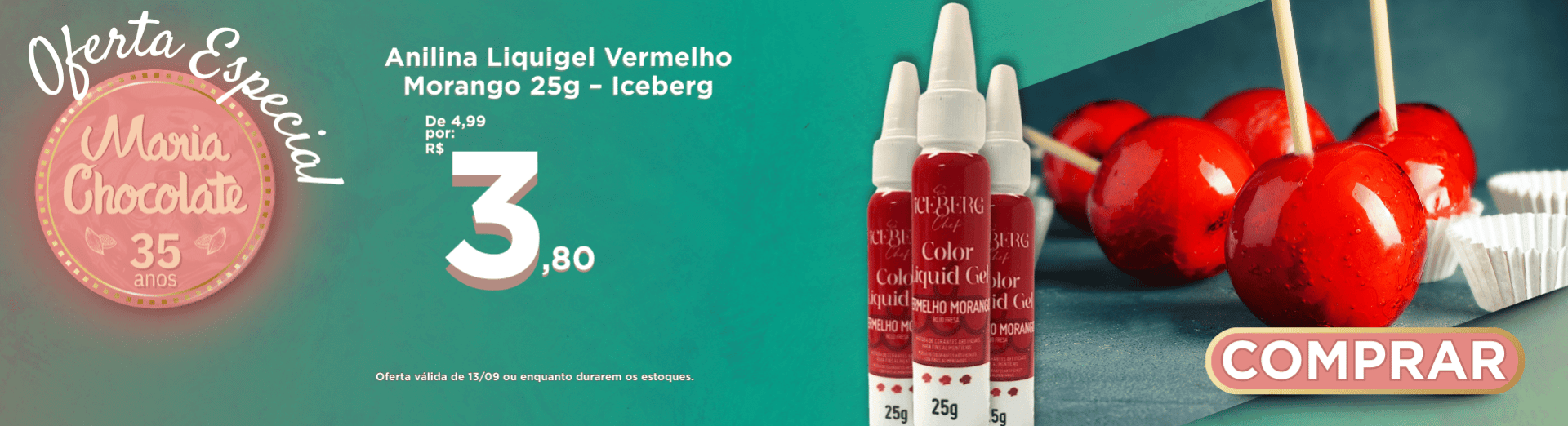 Oferta especial 13/09-Anilina Liquigel Vermelho Morango 25g – Iceberg