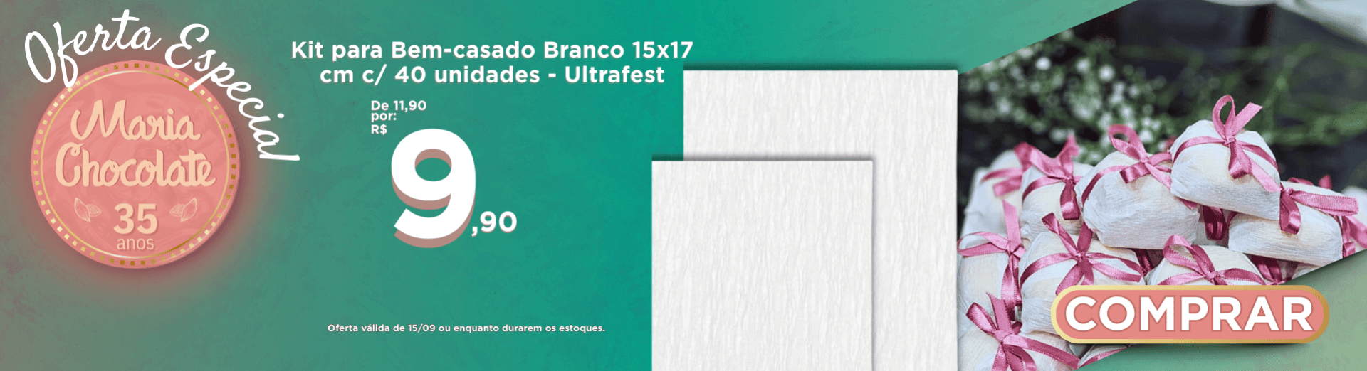 Oferta especial 15/09-Kit para Bem-casado Branco 15x17 cm c/ 40 unidades - Ultrafest