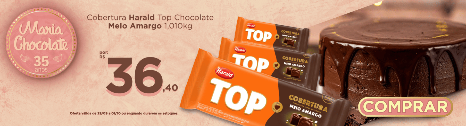 29  a 01/10 Cobertura Harald Top Chocolate Meio Amargo 1,010kg