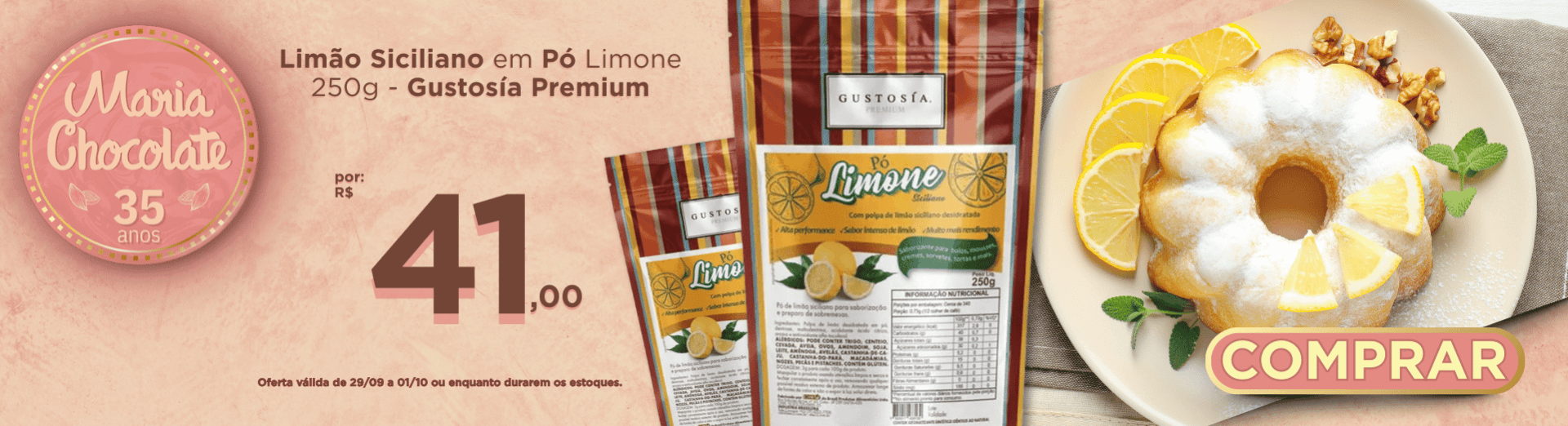 29/09 a 01/10 Limão Siciliano em Pó Limone 250g - Gustosía Premium