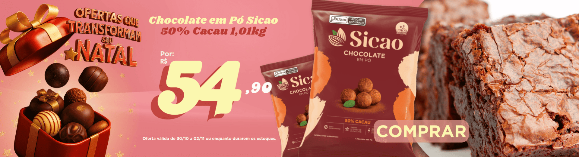 30 a 02/11 Chocolate em Pó Sicao 50% Cacau 1,01kg