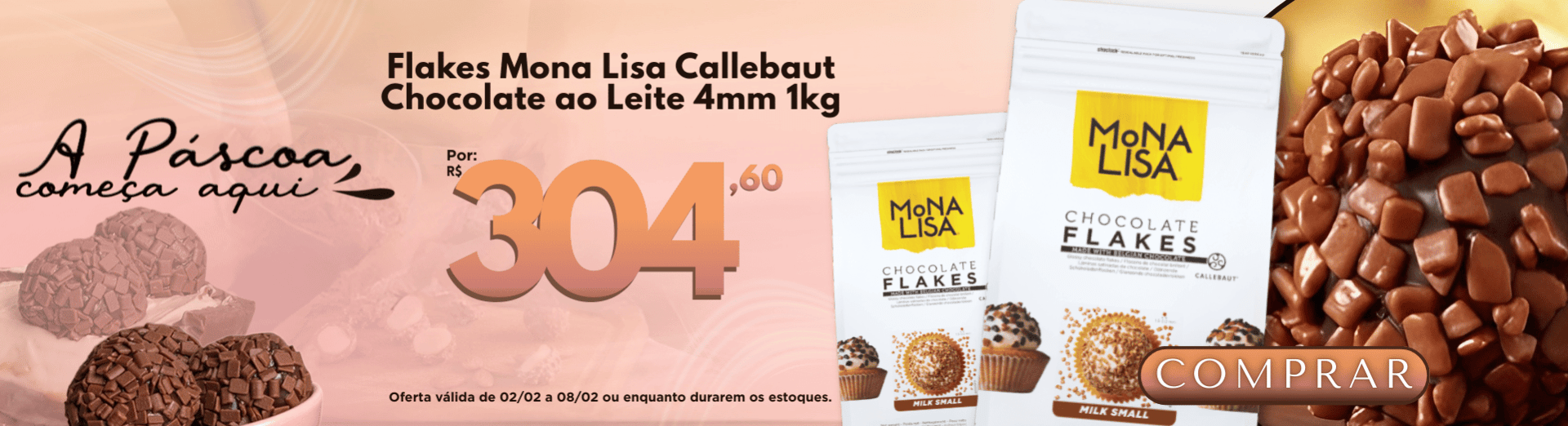 Flakes Mona Lisa Callebaut Chocolate ao Leite 4mm 1kg