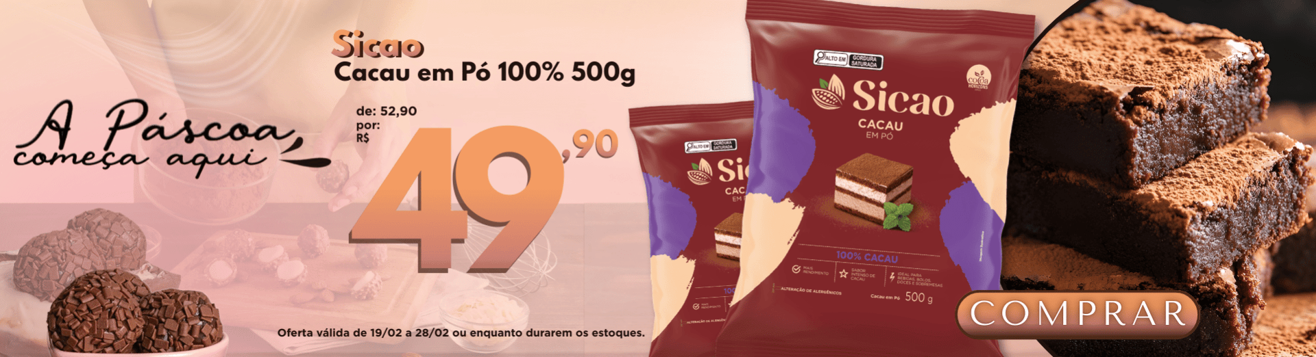 Cacau em Pó Sicao 100% 500g