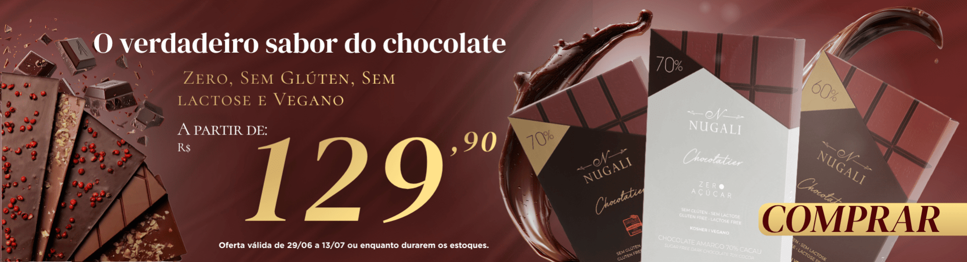 Chocolates  Nugali: vegano, sem glúten, sem lactose, zero açúcar