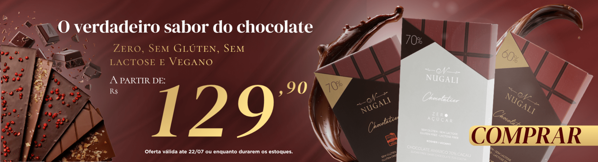 Chocolates  Nugali: vegano, sem glúten, sem lactose, zero açúcar