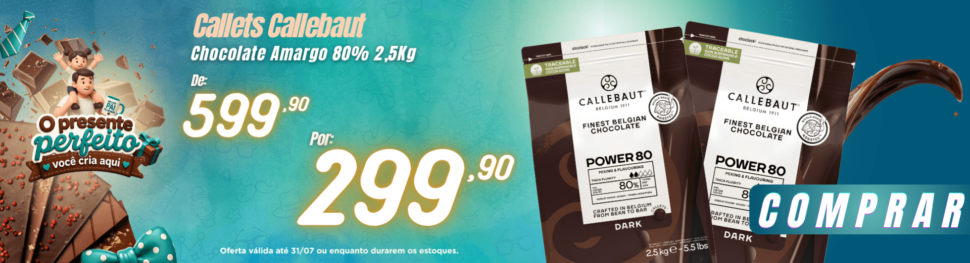  Chocolate de verdade com o melhor preço é na Maria Chocolate: Callets Callebaut Chocolate Amargo 80% 2,5Kg