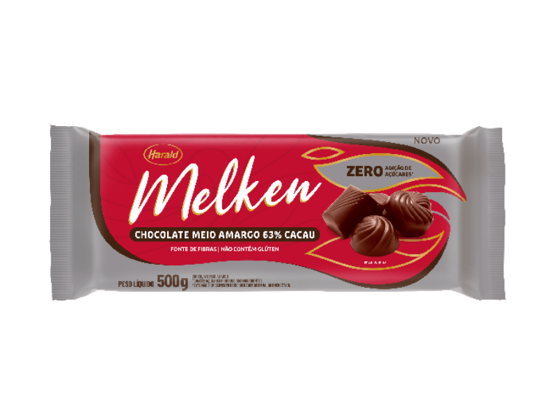 Chocolate Harald Melken Meio Amargo Zero Açúcar 63% 500g