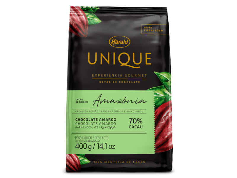 Chocolate Harald Unique Amazônia Gotas Amargo 70% 400g