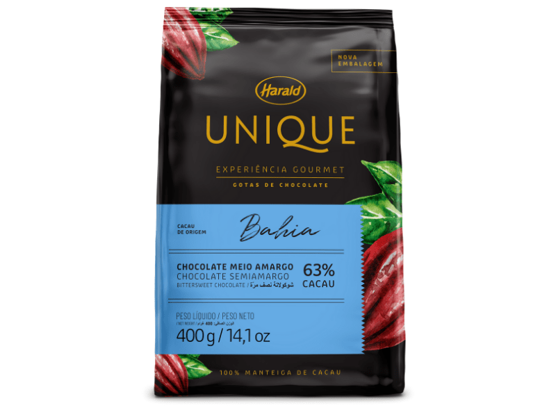 Chocolate Harald Unique Bahia Gotas Meio Amargo 63% 400g