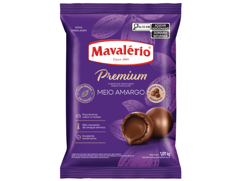 Cobertura Mavalério Premium Gotas Chocolate Meio Amargo 1,01kg