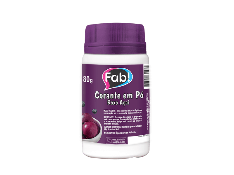 Corante em Pó para Chocolate Roxo Açaí 80g - Fab!