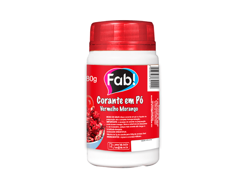 Corante em Pó para Chocolate Vermelho Morango 80g - Fab!