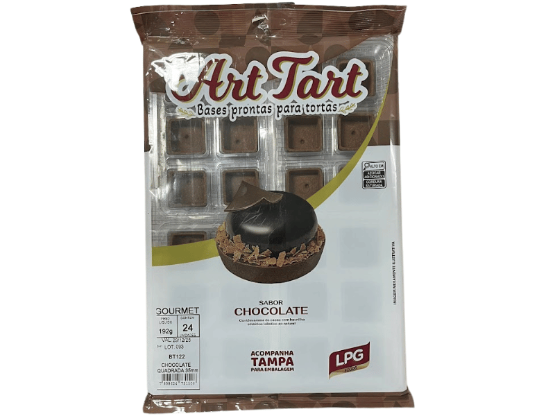 Base Pronta para Torta Quadrado Chocolate 3,5 cm c/ 24 unidades BT 122 - Art Tart