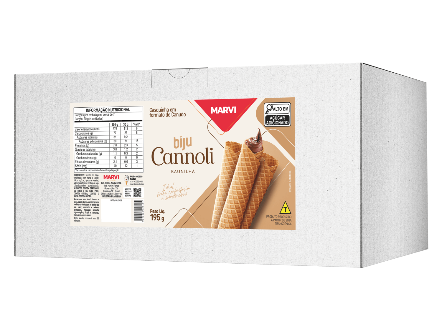 Casquinha Biju Cannoli 195g c/ 30 unidades - Marvi