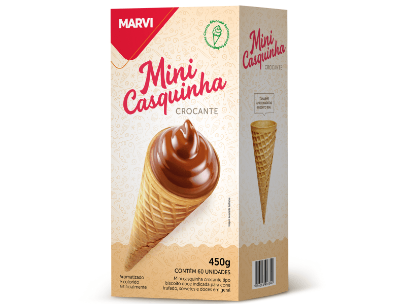 Casquinha para Sorvete Mini Baunilha c/ 60 unidades 450g - Marvi