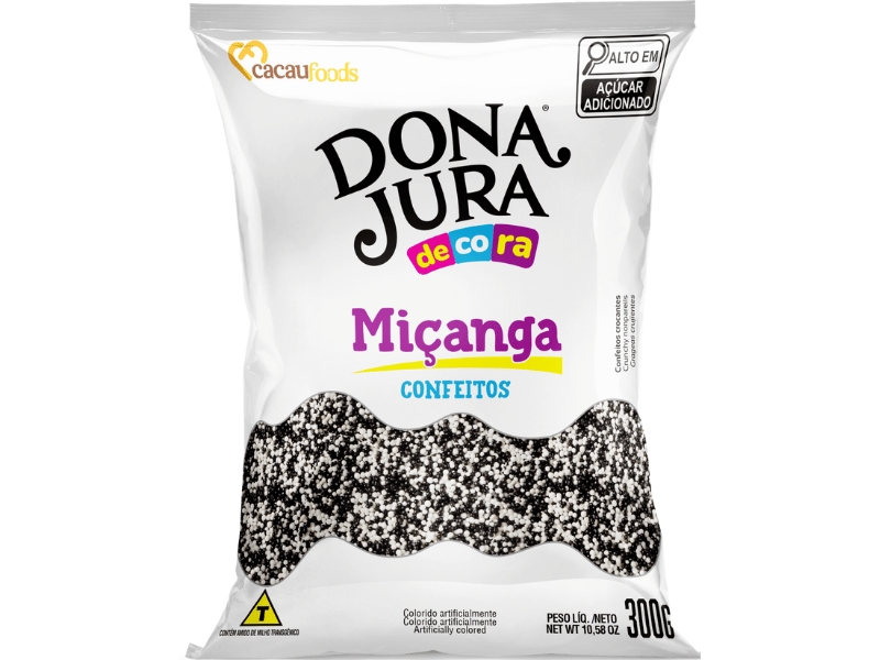 Confeito Miçanga Dona Jura Branco e Preto 300g - Cacau Food