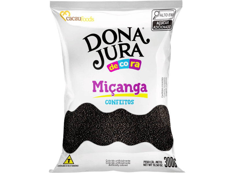  Confeito Miçanga Dona Jura Preto 300g - Cacau Food 