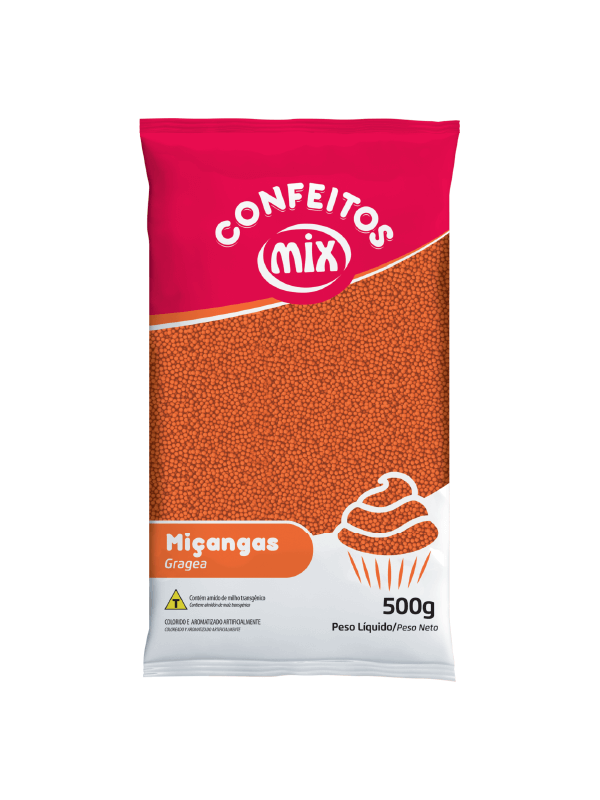 Confeito Miçanga Laranja 500g - Mix 