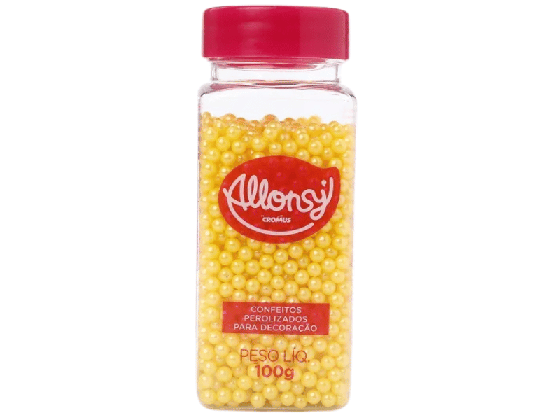 Confeito Pérolas Amarelo 4mm 100g - Allonsy