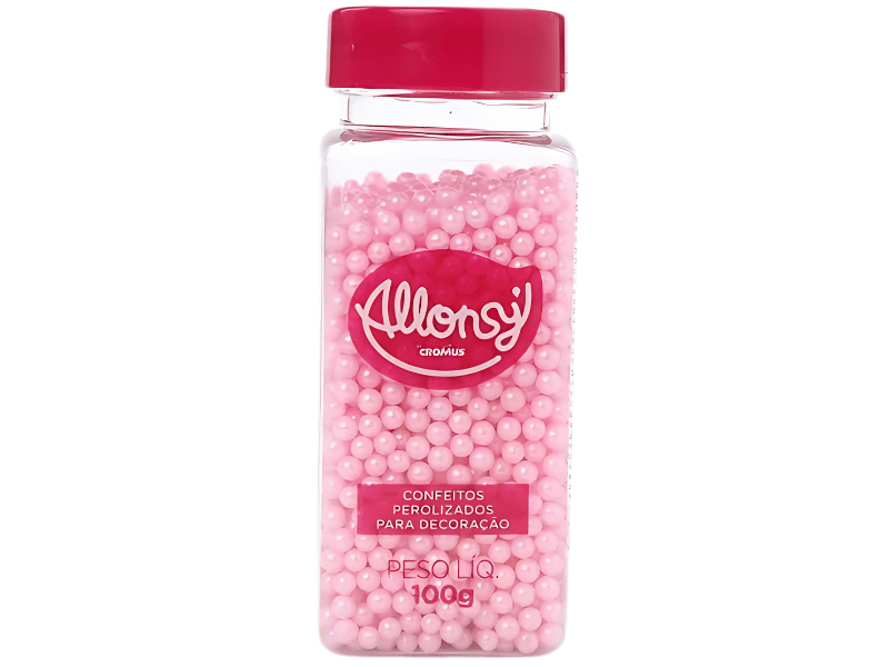 Confeito Pérolas Rosa 4mm 100g - Allonsy