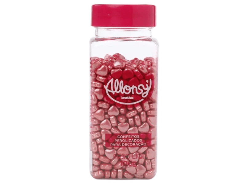 Confeito Shapes Coração Vermelho Pequeno 100g - Allonsy