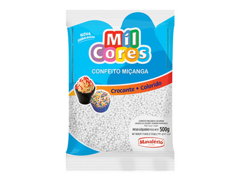 Confeito Miçanga Branca 500g - Mavalério