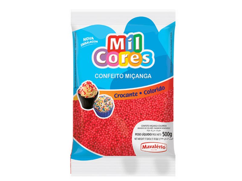Confeito Miçanga Vermelha N0 500g - Mavalério