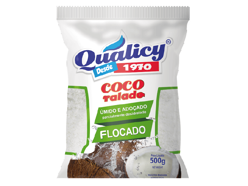 Coco Ralado Flocado Parcialmente Desidratado Úmido e Adoçado 500g - Qualicy