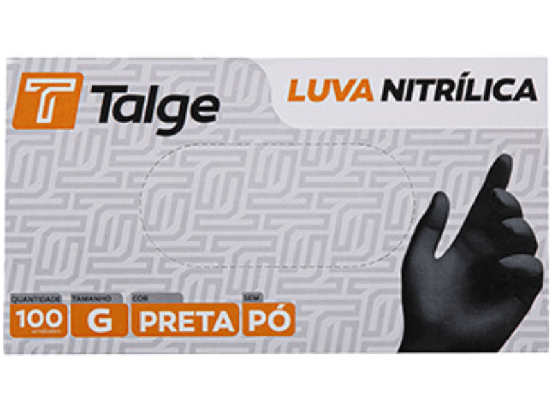 Luva Nitrílica Preta s/ Pó Tamanho G - Talge
