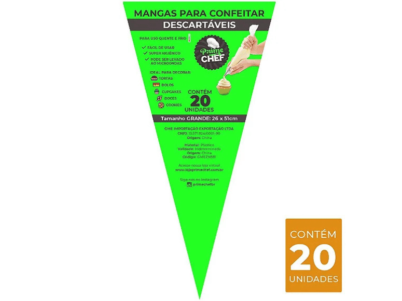 Saco de Confeitar Descartável 26X51 cm c/ 20 unidades - Prime Chef