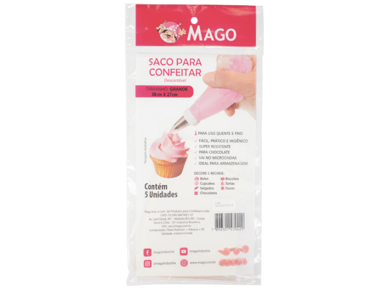 Saco de Confeitar Descartável 38x27 cm c/ 5 unidades - Mago