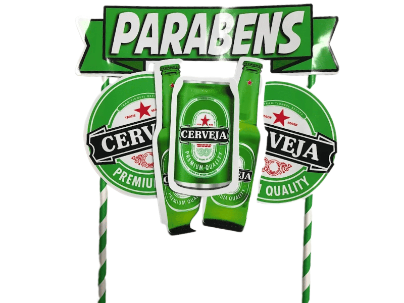Topo de Bolo Kit Parabéns com Cerveja - Fazendo a Festa 