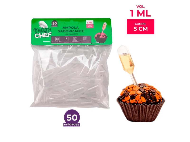 Ampola Saborizante Gourmet Cilindro 1 ml c/ 50 unidades  - Prime Chef