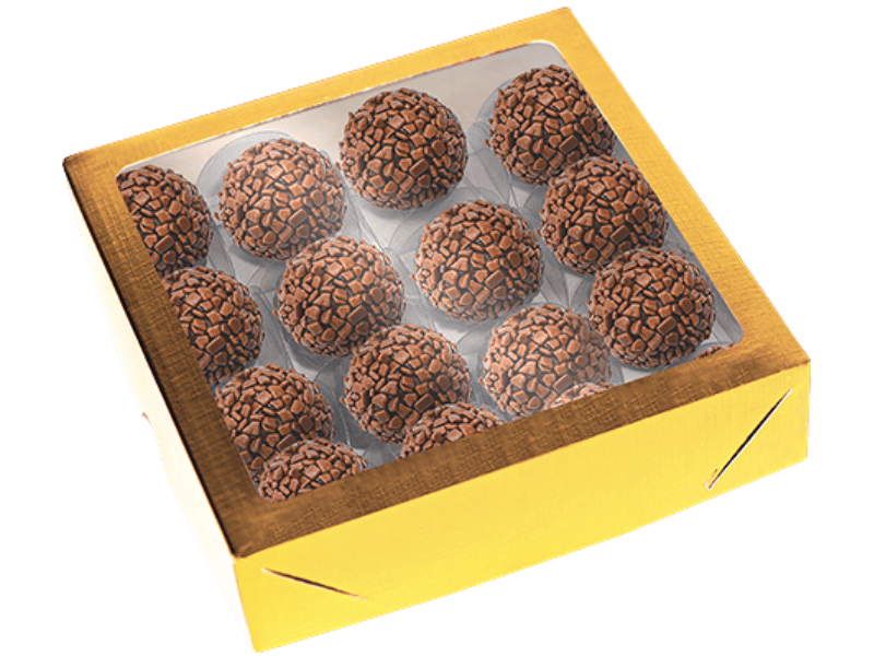Caixa c/ Visor Presente Laminada Ouro 15x15x5 cm - Ideia embalagens