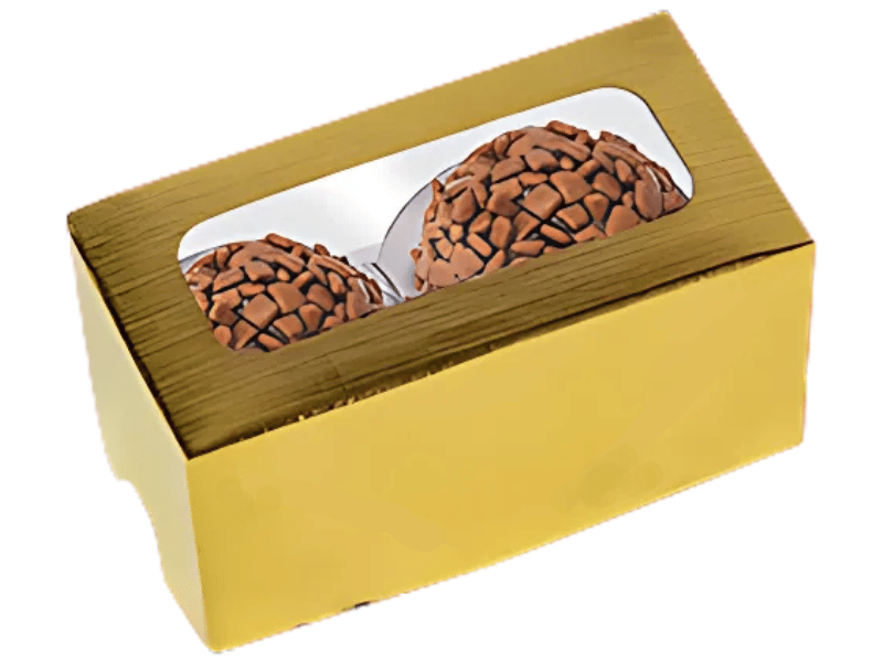 Caixa Laminada c/ Visor para 2 Doces Dourada - Ideia Embalagens