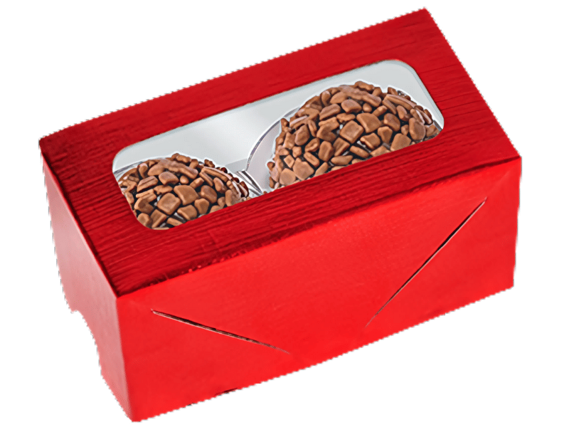 Caixa Laminada c/ Visor para 2 Doces Vermelho - Ideia Embalagens