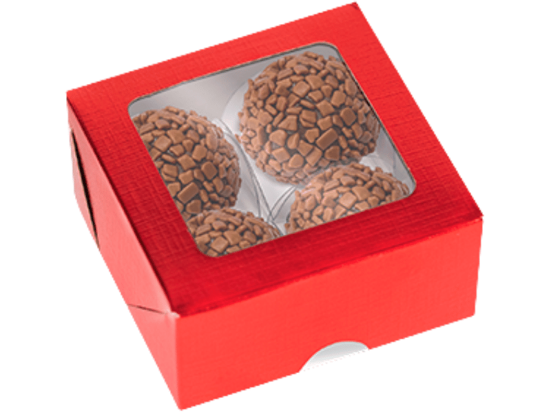 Caixa Laminada c/ Visor para 4 Doces Vermelho - Ideia Embalagens
