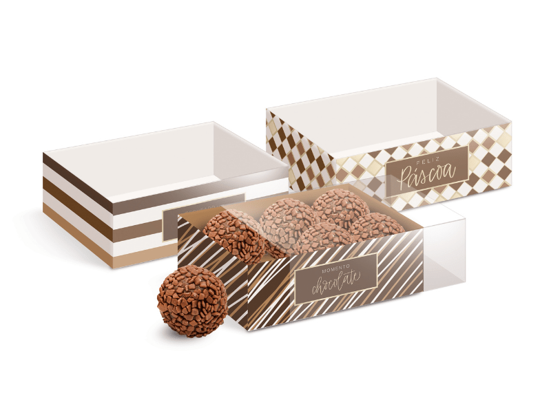 Caixa para Doces Tons de Chocolate 7,5x7,5x4,5 cm c/ 8 unidades - Cromus