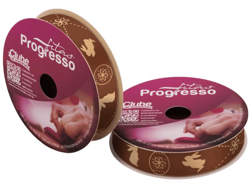Fita de Cetim Decorativa Coelho e Ovos Marrom nº 3 ECF003H Cor 502 - Progresso
