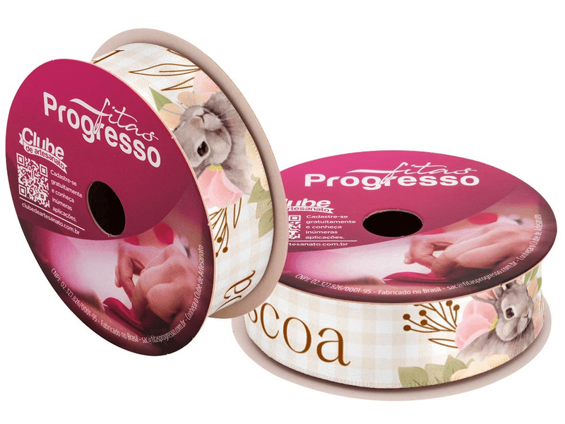 Fita de Cetim Decorativa Feliz Páscoa Coelho nº 5 ECF005TR Cor 201 - Progresso