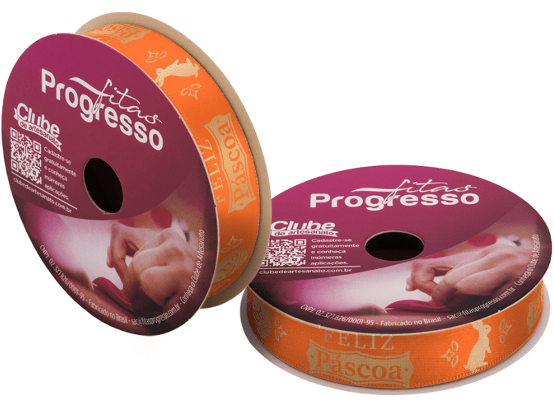 Fita de Cetim Decorativa Feliz Páscoa Laranja nº 3 ECF003H Cor 500 - Progresso