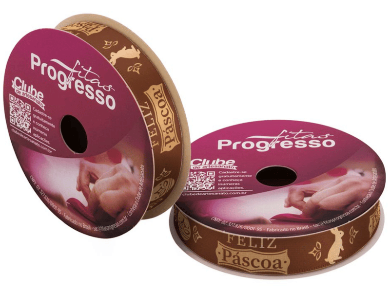 Fita de Cetim Decorativa Feliz Páscoa Marrom nº 3 ECF003H Cor 498 - Progresso