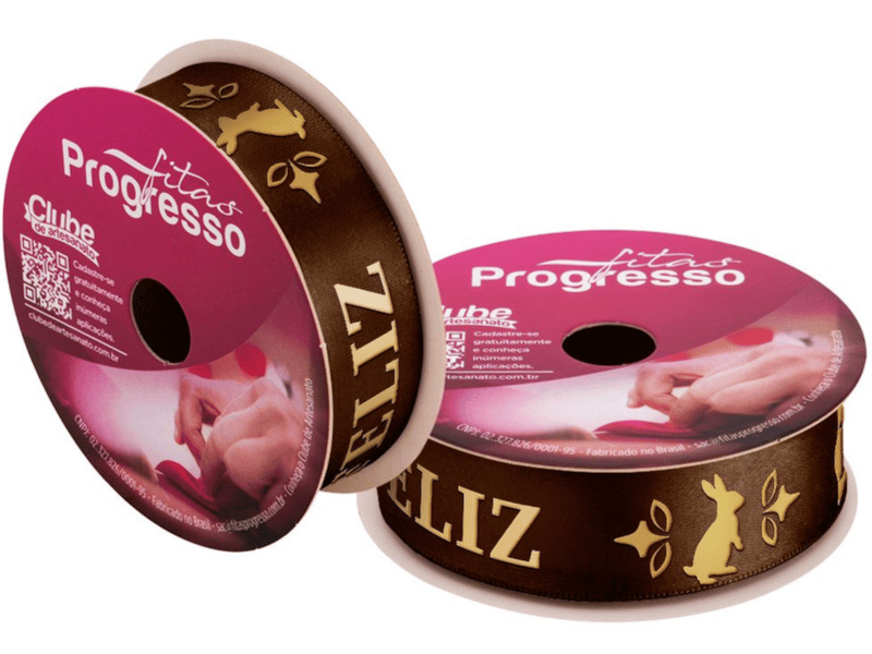 Fita de Cetim Decorativa Feliz Páscoa Relevo nº 5 ECF005F Cor 022 - Progresso